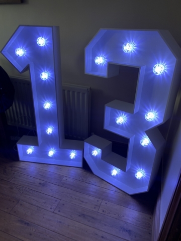 4ft White Light Up Numbers Hire 4ft White Light Up Numbers Hire
