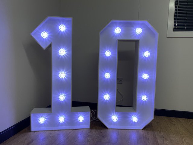 4ft White Light Up Numbers Hire 4ft White Light Up Numbers Hire