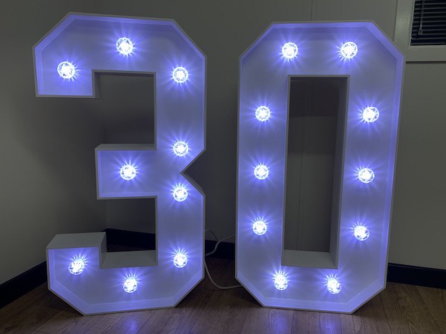 4ft White Light Up Numbers Hire 4ft White Light Up Numbers Hire
