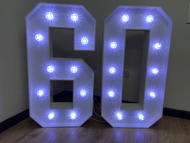 4ft White Light Up Numbers Hire 4ft White Light Up Numbers Hire